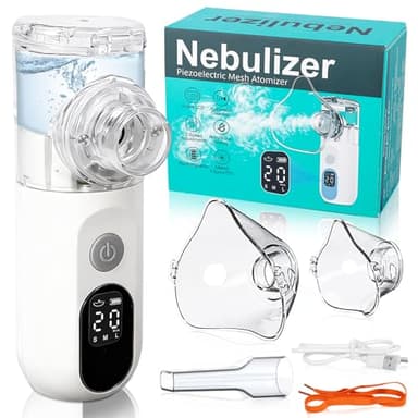 YGVQN Nébuliseur Portable USB-C, Appareil Inhalation Ultrasonique pour Adultes & Enfants, Écran Digital, Fonction Nettoyage Automatique, Livré avec 2 Masques et Embout Buccal, Silencieux et Efficace