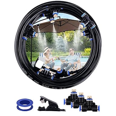AGPTEK Kit d’Irrigation système de brumisation 8m avec 10 Buses de Brume avec Joint en T, système de Refroidissement extérieur par Brume, brumisateur pour terrasse, Jardin