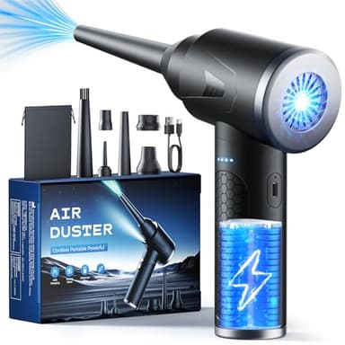 Souffleur Air Comprimé, 100000 TR/Min de Souffleur pc avec Batterie 9000mAh, Bombe Air Sec - Nettoyage PC, Plumeau Air Comprimé à 3 Vitessesavec Lumière LED pour Le Nettoyage de Canapé, Voiture
