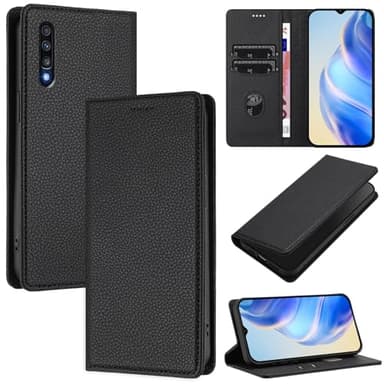 DENDICO Coque pour Samsung Galaxy A70, RFID Blocage Portefeuille Etui à Rabat, Housse en Cuir PU pour Samsung A70, Noir