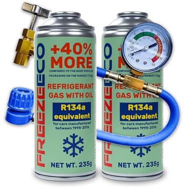 FREEZEECO réfrigérant de remplacement r134a pour climatisation automobile -2 boîtes 2en1, 235g + conduite de pression avec manomètre