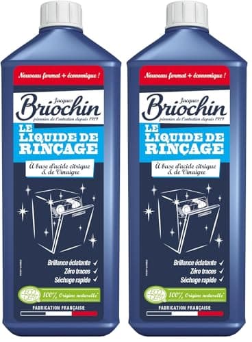 JACQUES BRIOCHIN – Liquide de Rinçage Super Brillance – À l’Acide Citrique & Vinaigre – Élimine Calcaire & Traces – Séchage Rapide – 100% Origine Naturelle – Grand Format 900 ml (Lot de 2)