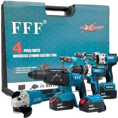 Kit de bricolage professionnel complet 4 en 1 avec perceuse-visseuse sans fil, perceuse à percussion sans fil, meuleuse d'angle sans fil, marteau perforateur et perceuse à percussion 68 V
