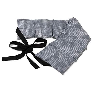 Coussin aux graines de lin à 7 compartiments avec sangles - 65x15 cm - Bouillotte sèche - utilisable à chaud au four et micro-ondes - Compresse froide - used look bleu-gris