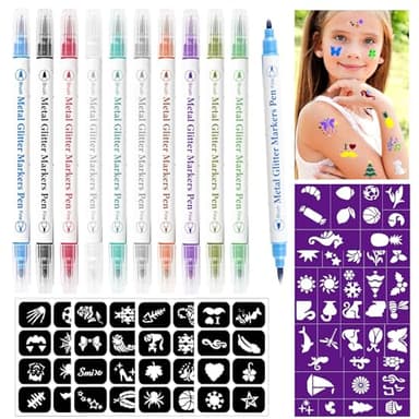 10pcs Stylo Tatouage Temporaire, 72 Pochoir Tatouage,Marqueur Peau tatouage ephemere Pour La Peau Pour Garçons, Filles, Étudiants, Carnaval, Halloween, Fête D'anniversaire