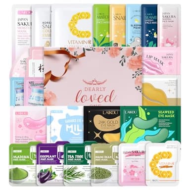 Kit Masque pour le Visage Ado Fille, 24 pièces Soin du Visage Hydratant, Kit Soin Voyage avce Mask Hydratant + Masques de Nuit + Masque de Boue + Crèmes + Patchs yeux + Patch Lèvres