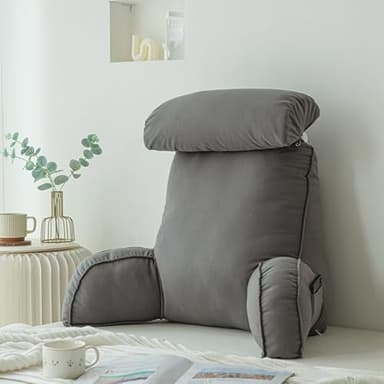 Homesally Oreiller de Lecture avec Accoudoirs,Coussin de Soutien du Dos ​Parfait,Idéal pour Une Utilisation sur Les Lits et Les canapés,pour Regarder la télévision ou Lire,Dark Grey