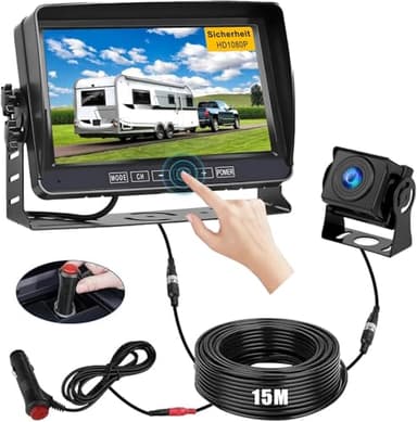 Kit caméra de recul 1080P avec Moniteur LCD 7", Grand Angle 170°, Vision Nocturne, IP69 étanche, Signal Stable et câble 15 m – pour Camion, Camping-Car, Bus, Van ou Engin agricole