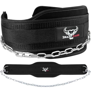 BEAST RAGE Ceinture d'haltérophilie avec chaîne réglable en acier de trempage de 91,4 cm, rembourrée en néoprène, support dorsal pour homme et femme (noir)