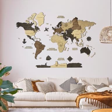 Creatifwood Carte du monde en bois 2D pour décoration murale - Mappemonde en Bois - Art mural - Pour salon, bureau ou chambre (Multicolor, 100L x 70l cm)