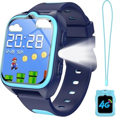 IOWODO Montre Connectée Enfants 4G Wi-FI, GPS, SOS, Enfant Écran HD de 1,83 Pouces, Appels, Appels Vidéo, Chat Vocal, Étanche IP68, Mode École, Podomètre, 5-12 Ans (Bleu)
