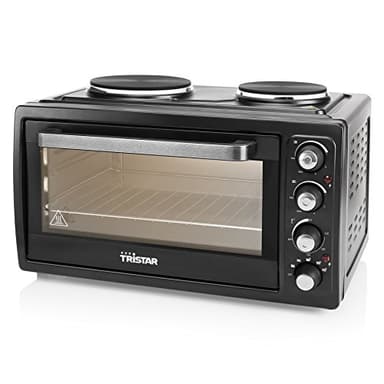 Tristar Four à convection avec 2 plaques chauffantes, Capacité : 38 L, 3100 W, Plaque de cuisson et gril, 90-230 ⁰C, adapté pour le camping, OV-1442, Noir