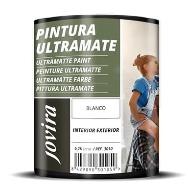 JOVIRA PINTURAS Peinture Ultramate Extérieur/Intérieur Lavable, super couvrant, blanc. (750 Millilitres, Blanc)