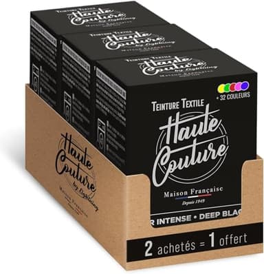 Teinture Textile Noir Intense - 3x350g Tout-en-un - Prêt à l'emploi pour Vêtements et Tissus HAUTE COUTURE