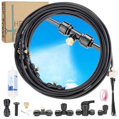 CarefreTrayd Brumisateurs pour terrasse extérieure - Système de refroidissement par brumisation avec filtre et installation facile à faire soi-même pour jardin, auvent et poulailler - Idéal pour