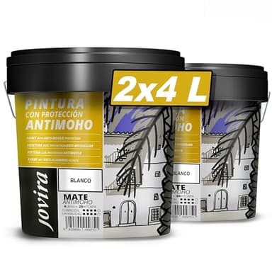 JOVIRA PINTURAS. Peinture Anti-Moisissures, prévient les moisissures, résiste à l'apparition de moisissures sur les murs, aspect mat Blanc (2x4 Litres, Blanc)