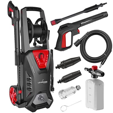 Lehmann Nettoyeur haute pression avec pompe en aluminium, pression de service de 240 bar, débit 480 l/h, puissance 2200 W, tuyau haute pression de 10 m, nettoyeur de surface compact (Missouri)