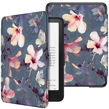 FINTIE Étui pour 7" Kindle Paperwhite (12e Génération, 2024) et Kindle Colorsoft (1re Génération, 2025/2024), Coque Fine et Léger, Housse Réveil/Veille Automatique, Fleur Hibiscus