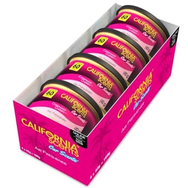California Scents, Boite de Parfum Voiture, Lot de 4 Désodorisants Voiture Parfum Cerise Coronado, Accessoire Voiture pour Éliminer Les Odeurs, Senteur Longue Durée et Ajustable