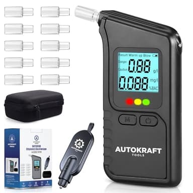 Autokraft Tools - Ethylotest Electronique SAFEDRIVE avec étui de Rangement, 10 Embouts et Un Brise-vitre/Coupe-Ceinture de sécurité Offert