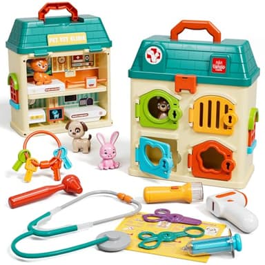 Lehoo Castle Malette Docteur Enfants, Veterinaire Enfant, Docteur avec Lumière et Son, Jouet Fille 3 Ans, Cadeau Enfant 3 Ans