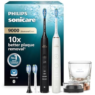 Philips Sonicare DiamondClean 9000 – Brosses à dents électriques connectées pour une meilleure hygiène des dents et des gencives, Noir Rose or, Lot de 2, modèle HX9914/61