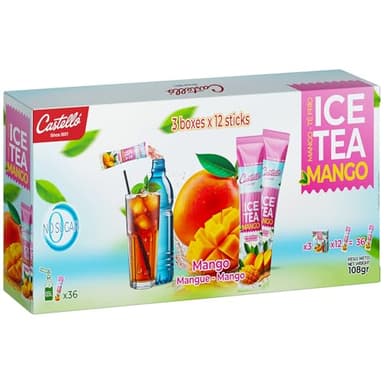 Castello since 1907 Thé Glacé (Ice Tea - Iced Tea) Zéro en Sachets | Mangue | Total 36 Sachets | 1 Sachet = 500 ml de Boisson | Zéro Calorie | Sans Sucres | Sans Aspartame
