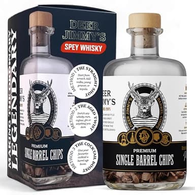 Deer Jimmy's® Coffret DIY Whisky – Fabrique Ton Propre Whisky avec du chêne Premium Issu de véritables fûts de Speyside – Maturation en fût Intense pour Tout spiritueux – Cadeau Parfait pour Homme