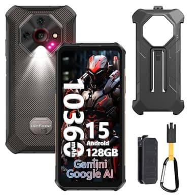 Ulefone Armor X16 Téléphone Portable Incassable Android 15, 12Go+128Go/SD-2TB 10360mAh Smartphone 48MP+16MP+20MP Vision Nocturne, 6,56" 3-Slots/Flashlight/Face ID/Fingerprint/GPS/OTG/NFC Noir