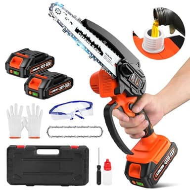 Mini tronçonneuse avec batterie, 6 pouces, batterie de 4000 mAh, 6-8 m/s, tronçonneuse électrique, avec réservoir d'huile et serrure de sécurité, tronçonneuse sans fil portable pour cour, maison et
