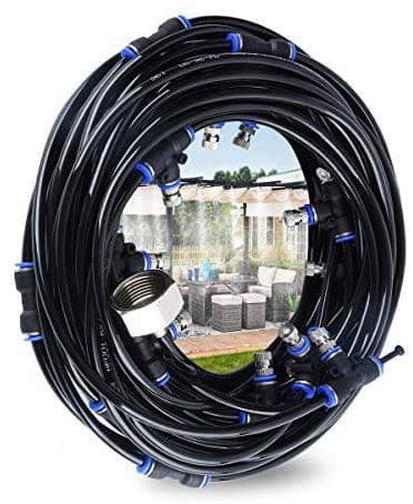 Brumisateur Exterieur, 18M Brumisateur Terrasse avec 19 Buse Brumisateur +2 Buses de Rechange+1Adaptateur (en Laiton, 3/4") Brumisateur pour Patio Jardin Serre pour Parc Aquatique