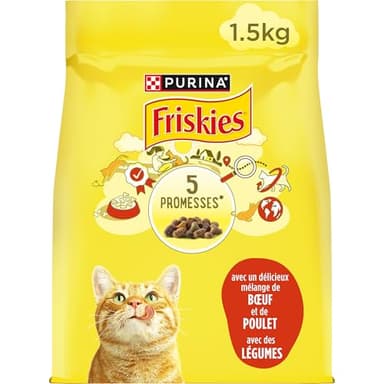 FRISKIES | Chat | Croquettes complètes pour Chats Adultes | au Boeuf, au Poulet et aux Légumes | Aliment Complet Riche en Vitamines et Minéraux | Sac | 1,5 KG
