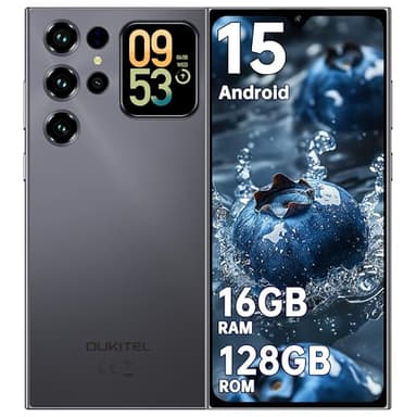 OUKITEL C62 Telephone Portable Android 15 avec Écran Arrière, 16(4+12) Go +128Go/TF 1To Smartphone Pas Cher, 6,88" HD+ 90Hz, 5150mAh Telephone, 13MP+5MP, Dual SIM 4G/Fingerprint/Face ID/GPS/OTG-Noir