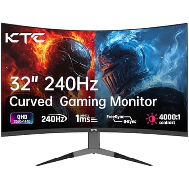 KTC Ecran 32 Pouces incurvé 1000R, 2K QHD (2560x1440p) 240Hz Ecran PC Gamer, 1ms MPRT, Adaptive Sync, 122% sRGB, 4000:1 Contraste, 2 x DP 1.4 (240Hz), 2 x HDMI 2.0 (144Hz), Support Tilt et VESA