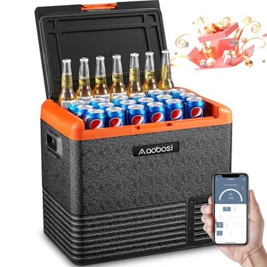 AAOBOSI Glaciere a Compression 50L, Glaciere Électrique -20℃ à 20℃, Frigo Camion APP&Bouton Contrôle, 12/24V et 220V Glaciere Camping Pour Voiture, Camion, Bateau et Prise De Courant
