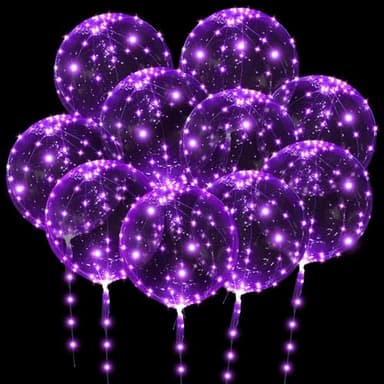 OSDUE LED Ballons,Paquet 10 Pièce Ballons Lumineux 24 Pouces à bulles brillants Bobo à Transparent avec guirlande lumineuse pour Noël, mariage, anniversaire, Saint-Valentin