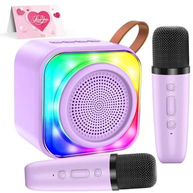 Microphone Karaoké Enfant sans Fil 2 Micros - Jouet Musical avec Effets Lumière, Cadeau Fille 3-12 Ans (Anniversaire/Noël) - Compatible Bluetooth
