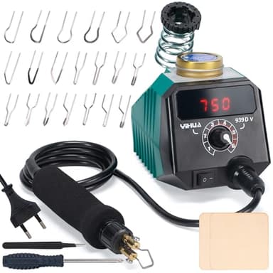 YIHUA 939D-V Kit de gravure sur bois à stylo outil de pirogravure et fer à marquer pour le boisavec affichage numérique avec 2 pièces en bois, 20 pointes de fil, stylo pyrograveur détachable