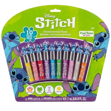 Stitch Kit 10 pièces de brillant à lèvres à base de plantes, articles de fête pour filles, idéal pour les fêtes, les soirées pyjama et les cadeaux d'anniversaire, à partir de 3 ans, par Townley Girl