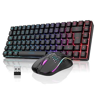 RedThunder K84 Combo Clavier et Souris USB sans Fil Gamer, AZERTY Français, Batterie Rechargeable RVB Rétroéclairée, Clavier TKL à 75% et Souris Optique Légère en Nid d'abeille 3200 DPI (Noir)