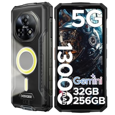 DOOGEE Fire 7 Pro Telephone Portable Incassable 5G, Fonction POC, Smartphone Incassable avec 1200 Lampe Projecteur, 13000mA, 32Go+256Go, 6,6'' 64MP,Octa Core Gemini AI/Fingerprint/Face ID/OTG/NFC,Gris