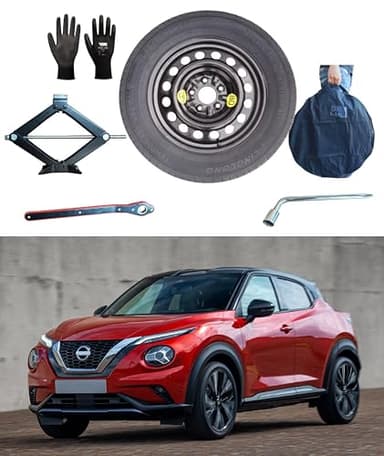 Kit Roue de Secours Galette 16" Compatible avec Nissan Juke F16 (2023>) avec Cric Clé, Gants et Sac 145/90 R16