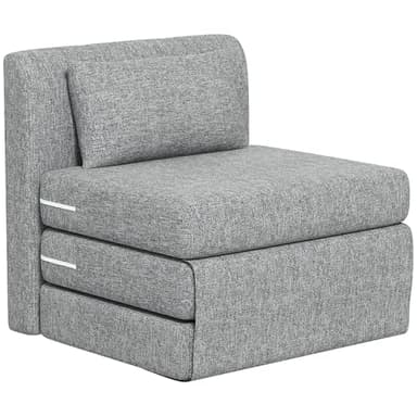 HOMCOM Fauteuil Convertible 1 Place Fauteuil Paresseux Fauteuil lit chauffeuse 1 Place - Coussin Inclus, Matelas tri-dépliant - Fauteuil de Sol pour invités, Salon, Charge 240 kg, Tissu Lin Gris