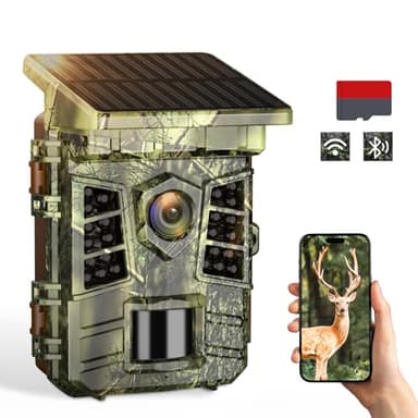 Coolifepro Caméra de Chasse Solaire, 60MP 4K WiFi Bluetooth Camera Chasse, Batterie Rechargeable Intégrée de 2600mAh, 25M Caméra Infrarouge, Grand Angle 100° avec Carte 32GB