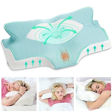 Elviros Oreiller Orthopédique Ergonomique à Mémoire de Forme Cervicales Douloureuses Coussin pour la Nuque, Soulager la Douleur, 64 x 12,5/10,5 x 38 cm,Bleu Vert