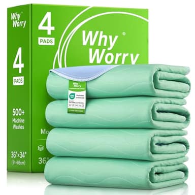 WhyWorry Protege Matelas Alèse Imperméable 86 x 91 cm, Couvre Matelas Absorbant pour Incontinence, Tapis de Lit Lavable en Machine, Protection Réutilisable pour Adulte & Bébé, Oeko-TEX, Vert, 4 Unités