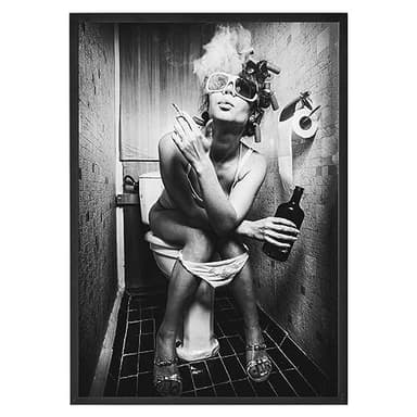 La French Touch Affiche Femme sur les toilettes - Made In France - Tableau décoration murale - Cadeau Humour toilette original rigolo (A4 (21 x 29,7 cm), Sans cadre)