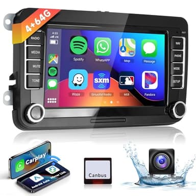 4G & 64G Autoradio 7" Bluetooth pour VW Golf 5 6 Polo Passat Skoda Touran Seat Carplay sans Fil Android Auto, WiFi GPS Navi HiFi RDS/Radio FM 2 DIN avec caméra de recul AHD/DVR/Canbus