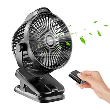 Mini USB Ventilateur Pince Portable, 8000mAh Silencieux, Télécommande, Affichage LED, 5 Vitesses Rotation à 360°, Rechargeable Table Fan for Bureau, Maison, Camping, Poussette