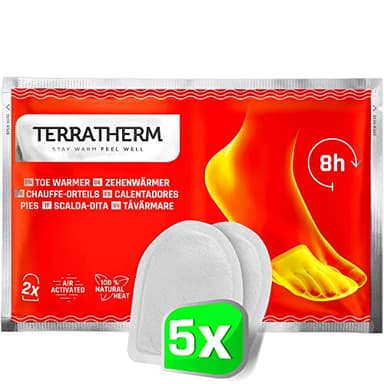 TerraTherm Chauffe Pieds – activé par l'air - 8 Heures de Chaleur - 5, 10 ou 30 Paires - chaufferette Pied Adaptable à Tout Type de Chaussure, 5 Paires